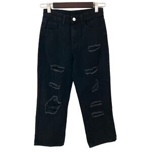 Distressed Black Denim Wide Leg Jeans - 10, 140cm